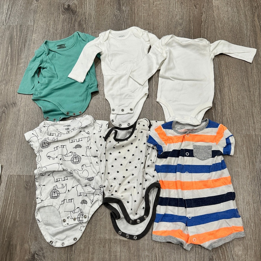 Carter's Simple‎ Joys Baby Bodysuit Romper Bundle 6pc 0-6M Stars Animals Stripes